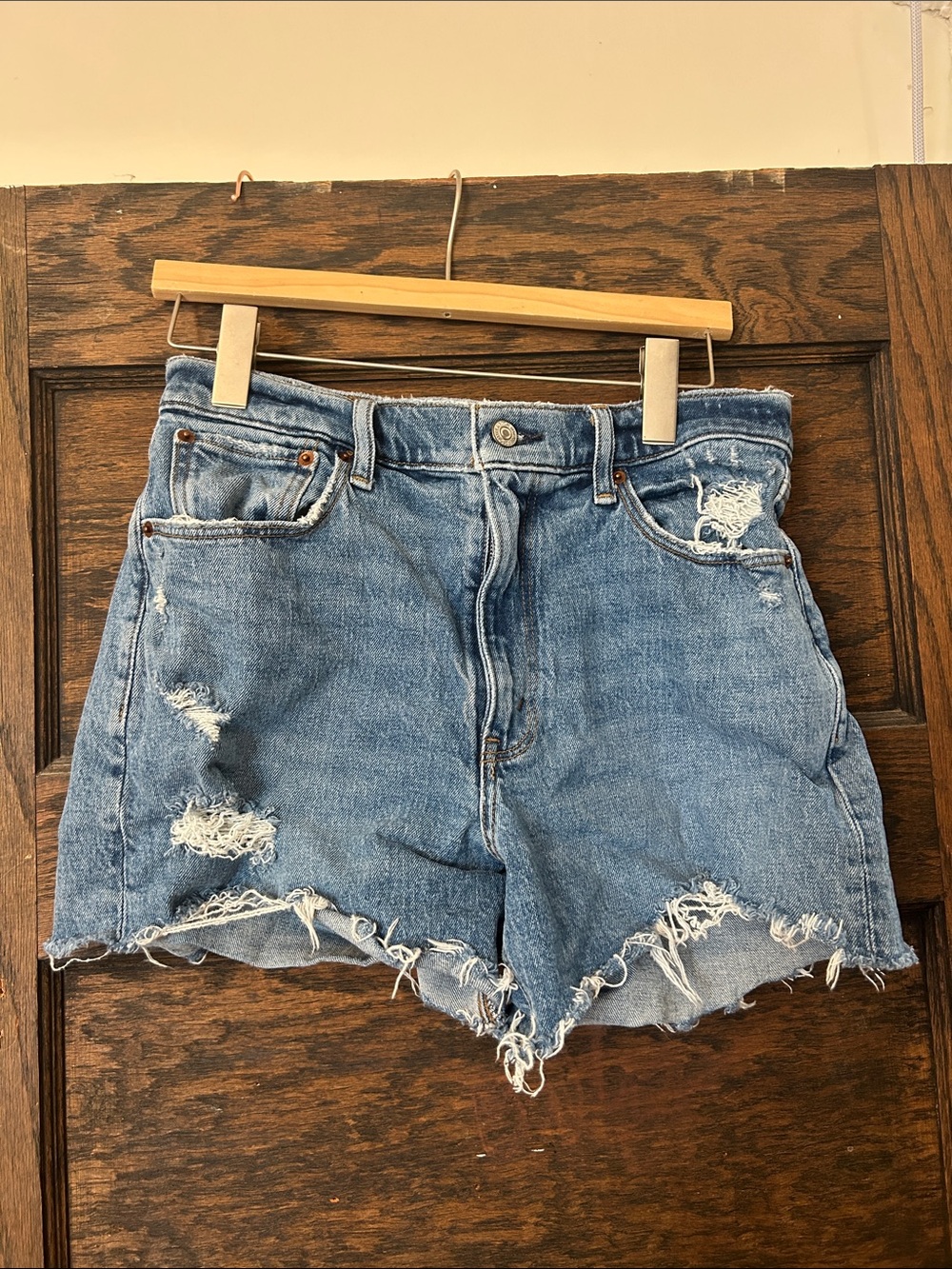 Abercrombie & Fitch Distressed Light Blue Denim Shorts